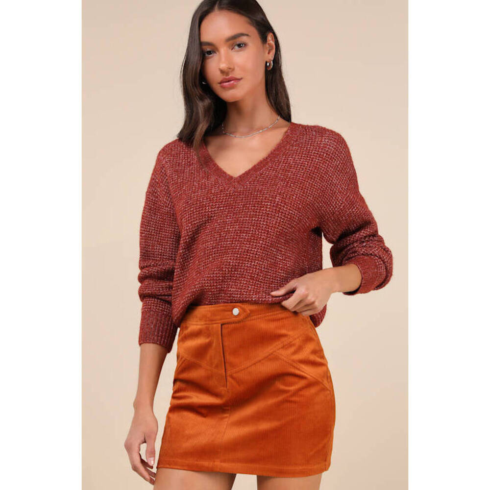 Lulus Perfected Cuteness Rust Orange Corduroy High-rise Mini Skirt - Size L